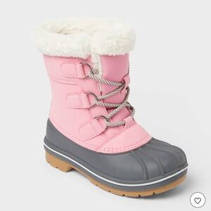 Cat and Jack Girls Pink and Black Winter Snow Boots with Faux Fur Lining Size 1